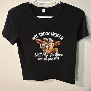 Women's Black graphic "not today heifer" tee with funny cow design. Size M